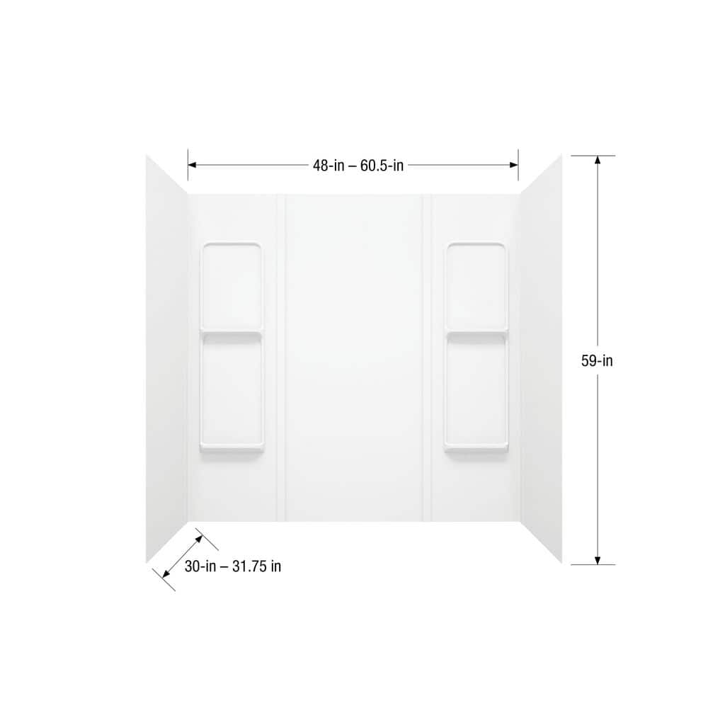 Bootz Industries Pro Elite 600-Series 60.5 in. W x 59 in. H 5-Piece Glue-Up Polystyrene Tub Wall Surround in White (3)