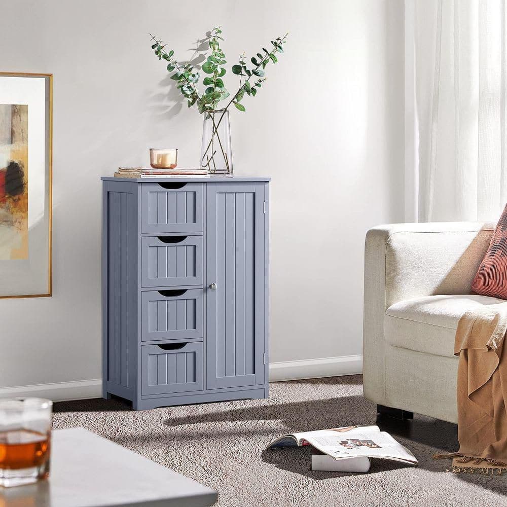 Dracelo 22 in. W 12 in. D 32.5 in. H Linen Cabinet with 4 Drawers and 1 Cupboard (3)