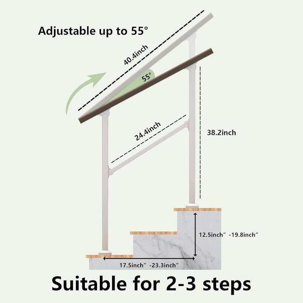 Afoxsos 42 in. Galvanized Steel Handrail for 3-Outdoor Steps Adjustable Stair Railing with Wood Pattern and Easy Installation (3)