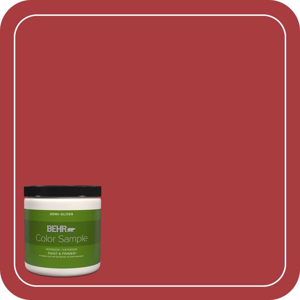 BEHR PREMIUM PLUS 8 oz. #S-G-160 California Poppy Semi-Gloss Interior/Exterior Paint & Primer Color Sample