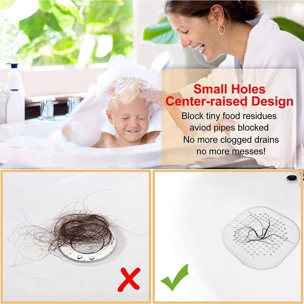Dyiom Square drain cover for shower, silicone hair plug with suction cup, suitable for 2-piece sets in bathrooms, bathtubs (3)