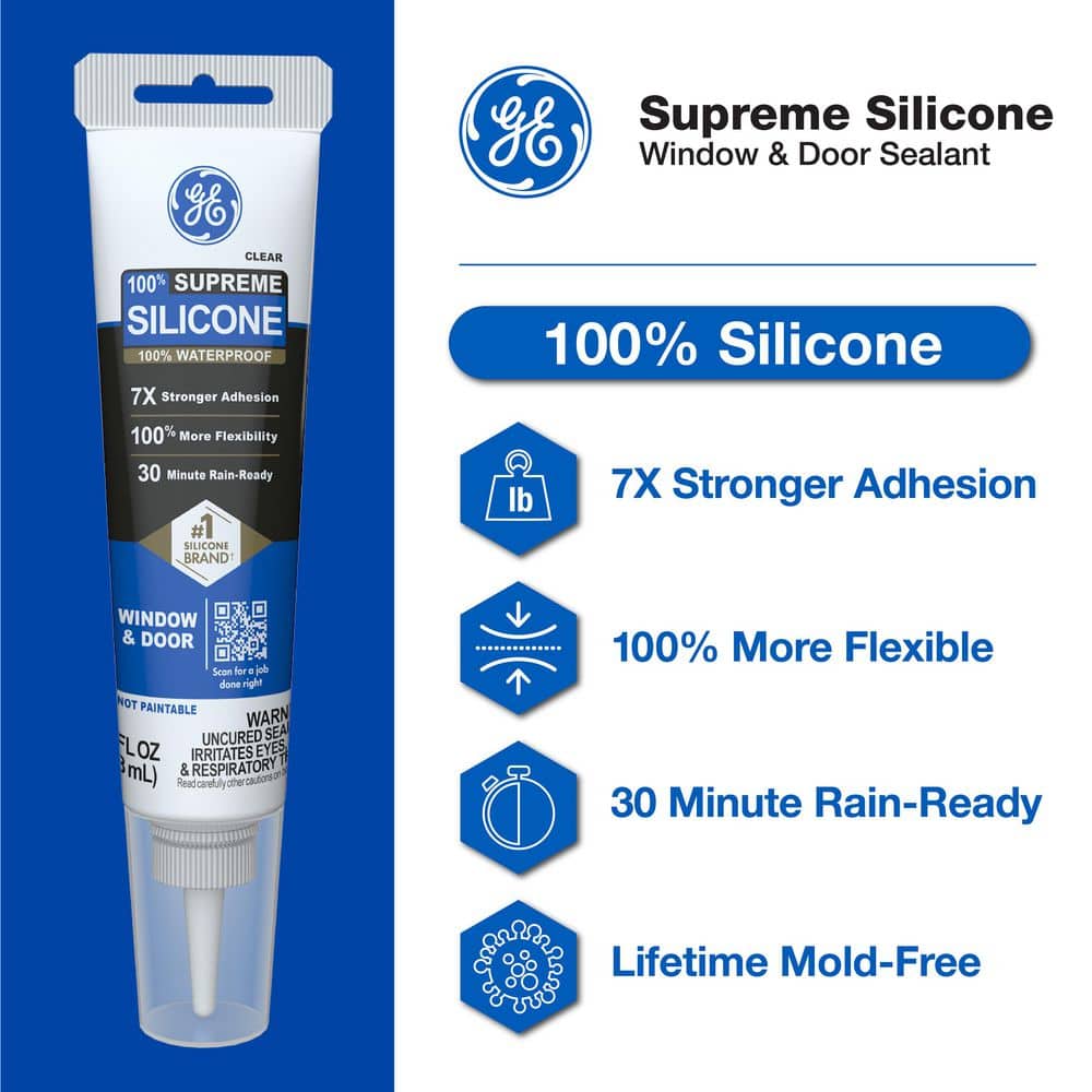 GE Supreme Silicone Caulk 2.8 oz Window and Door Sealant Clear (3)