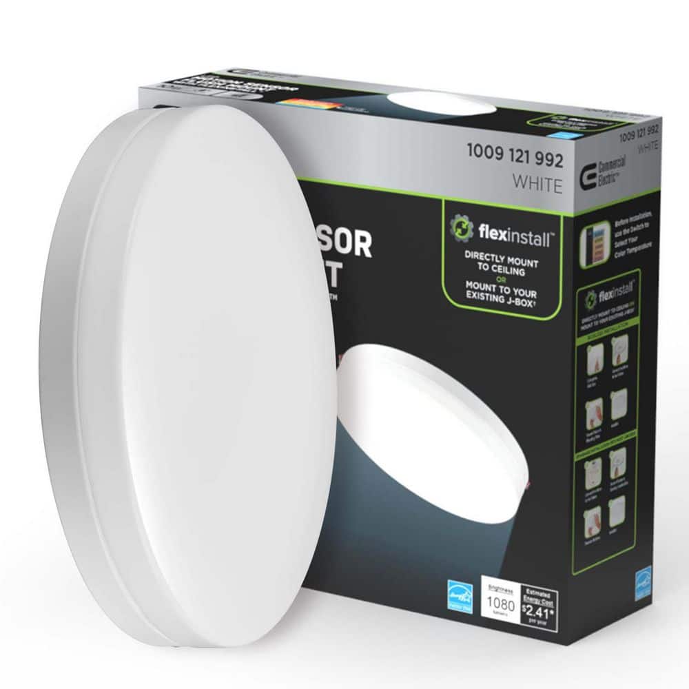 Commercial Electric Flex Install Edge 10 in. White Integrated LED Motion Recessed Ceiling Light Flush Mount with 5CCT (3)