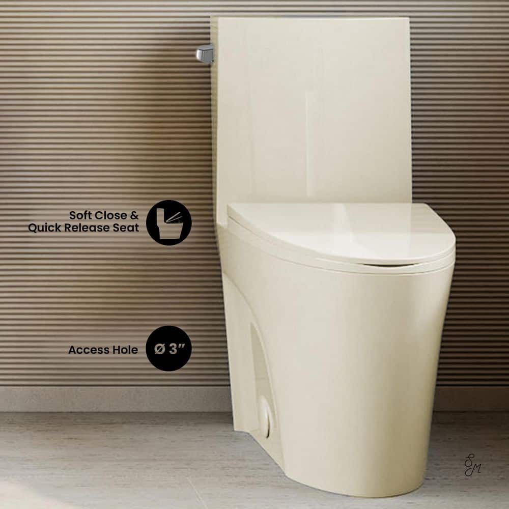 Swiss Madison St. Tropez 1-Piece 14 in. Rough-in 1.28 GPF Left-Hand Vortex Flush Elongated Toilet in Glossy Bisque (3)