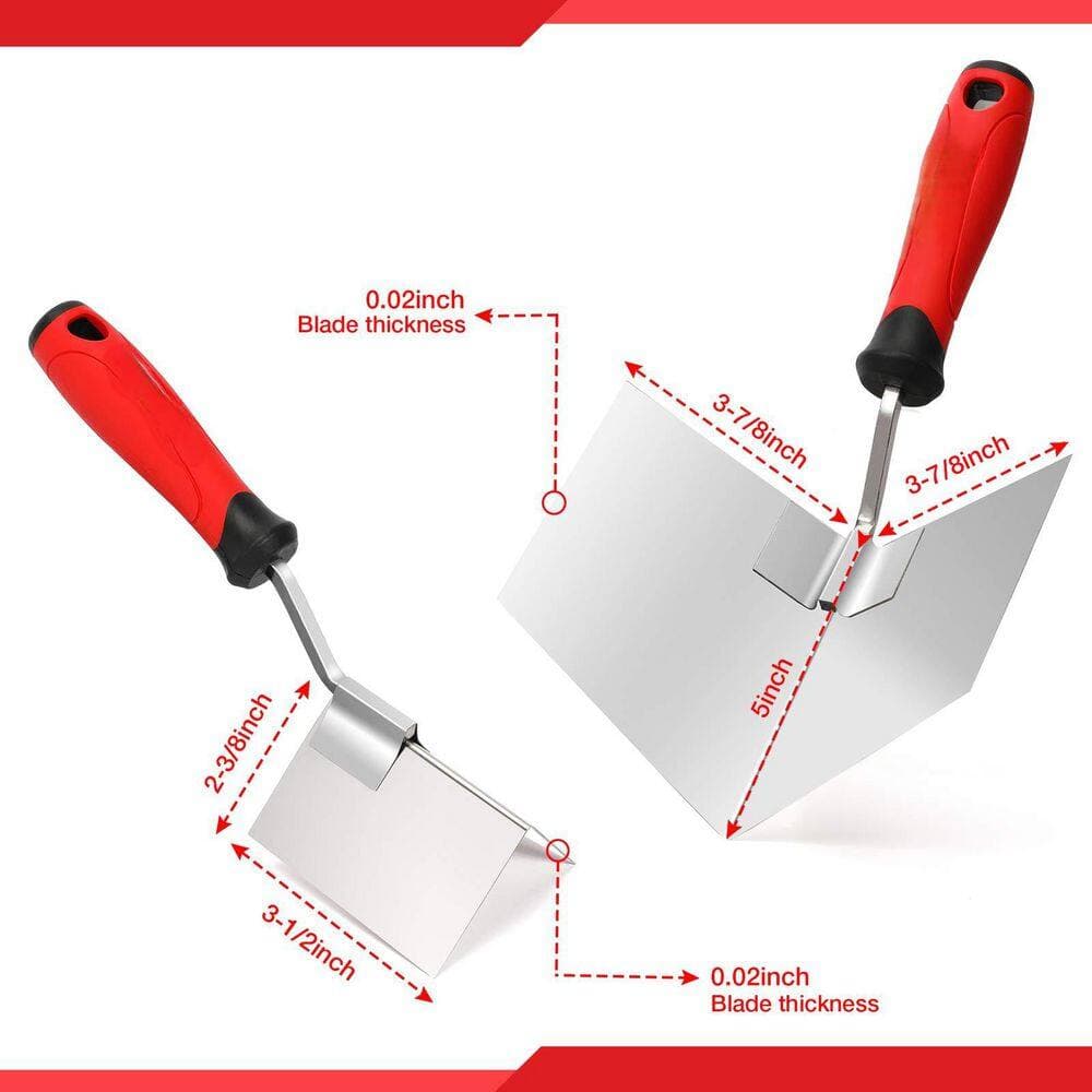 Laybus 2-Pack 5 in. and 3-1/2 in. Stainless Steel Corner Trowel Set with Soft Grip Handle and Professional Angle Design (2)