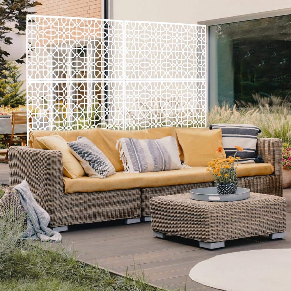 Sudzendf Outdoor and Indoor Freestanding Decorative Privacy Screen Metal Privacy Screen, Fence Panels in White (2)