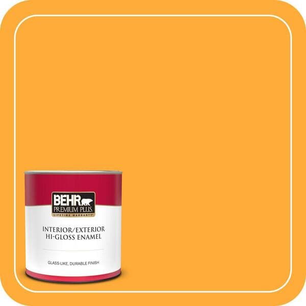 BEHR PREMIUM PLUS 1 qt. #S-G-310 Peach Butter Hi-Gloss Enamel Interior/Exterior Paint & Primer (2)