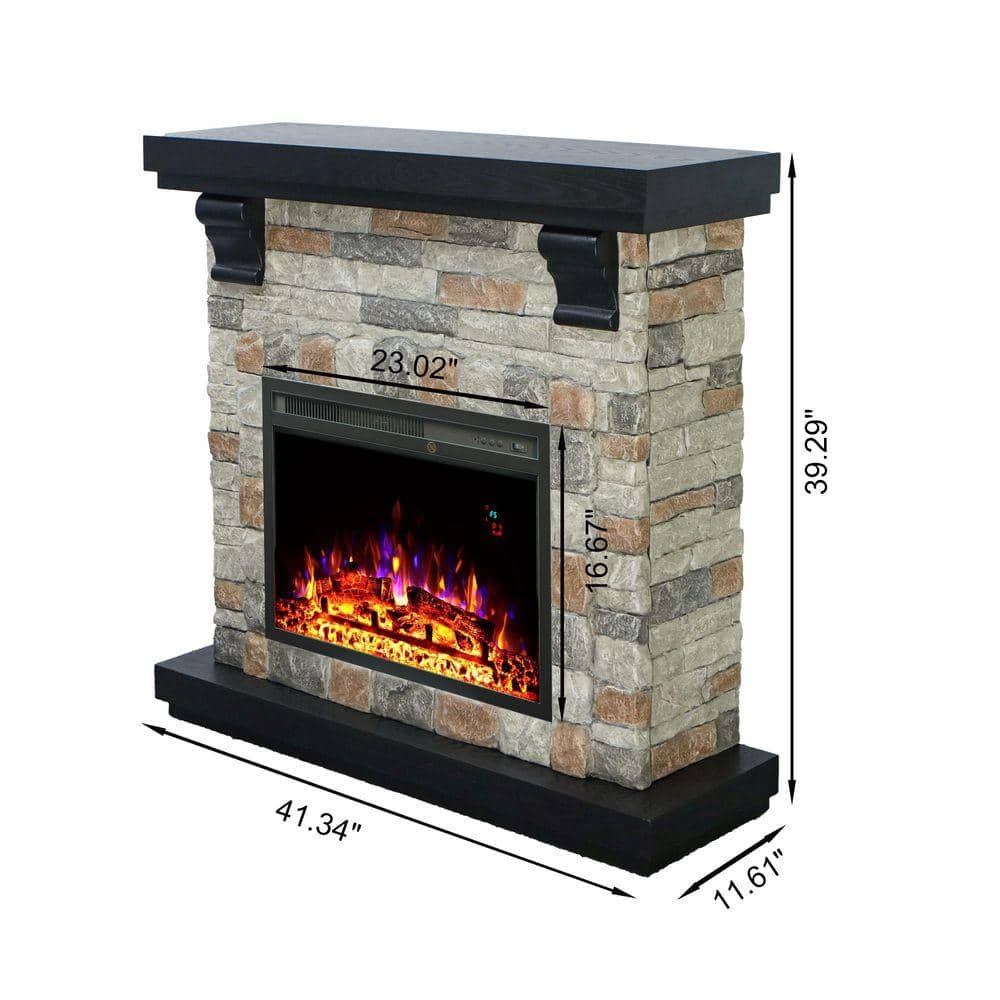 Prismaster ...keeps your home stylish 41.3 in. Freestanding TV Stand with 23 in. Electric Fireplace Insert, Faux Stone Brick Mantel Surround, Brown (3)
