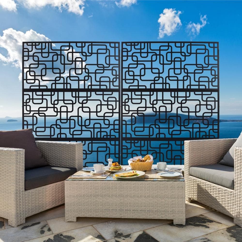 Zeus & Ruta 76 in. H Black Steel Outdoor and Indoor Freestanding Privacy Screens for Deck, Balcony, Patio, Outside, Lawn and Garden (3)