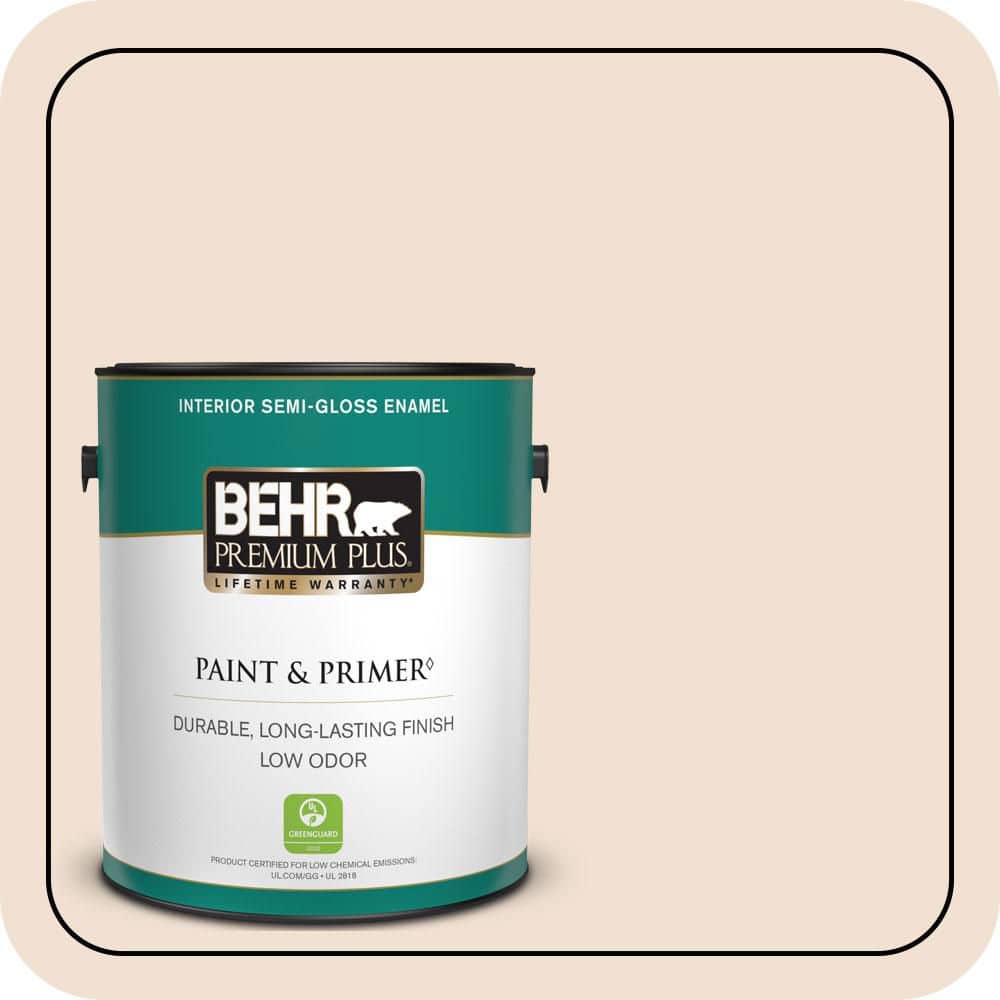 BEHR PREMIUM PLUS 1 gal. #W-F-110 Chamois Cloth Semi-Gloss Enamel Low Odor Interior Paint & Primer