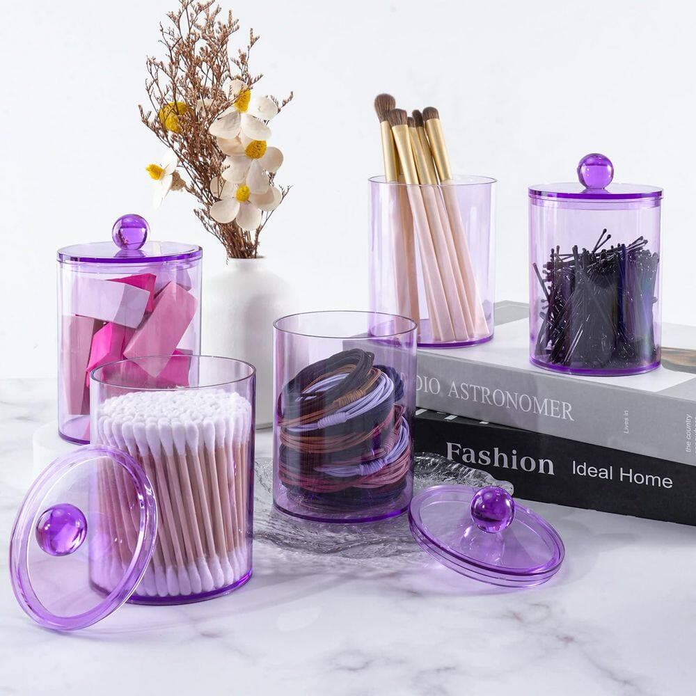 Numhew 1 Piece Bath Accessory Set Qtip Holder, Bathroom Jars with Lids Set, Cotton Swabs Pads Floss Picks in Purple (3)