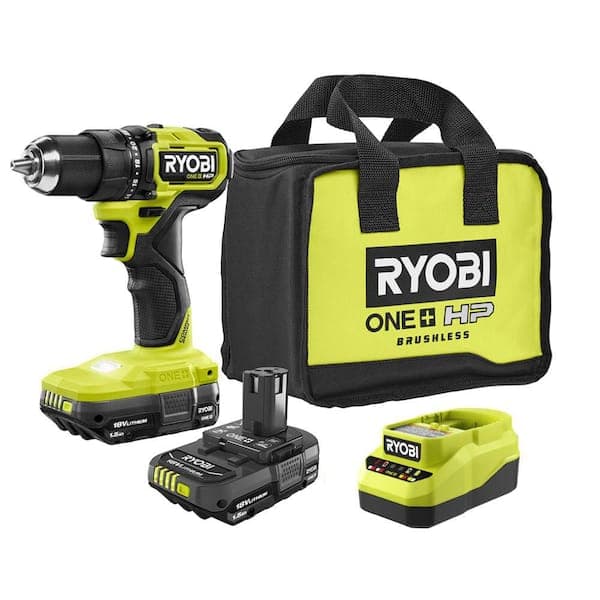 RYOBI ONE+ HP 18V Brushless Cordless Compact 1/2in. Drill/Driver Kit with (2) Compact Batteries and Charger (2)