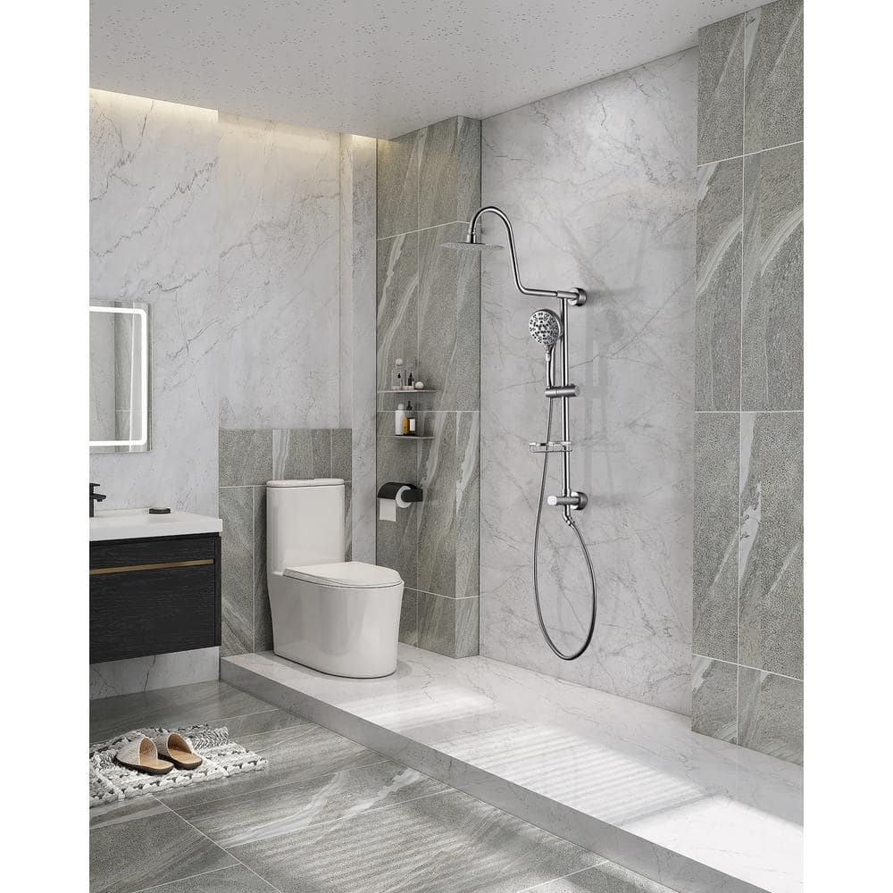 WOWOW Wall Bar Shower Kit 1-Spray 8 in. Round Rain Shower Head with Hand Shower in Brushed Nickel (Valve Not Included) (2)