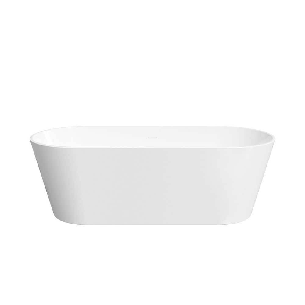 FORCLOVER 67 in. x 29 in. Freestanding Soaking Bathtub with Center Drain and Groove Overflow in White/Polished Chrome (1)