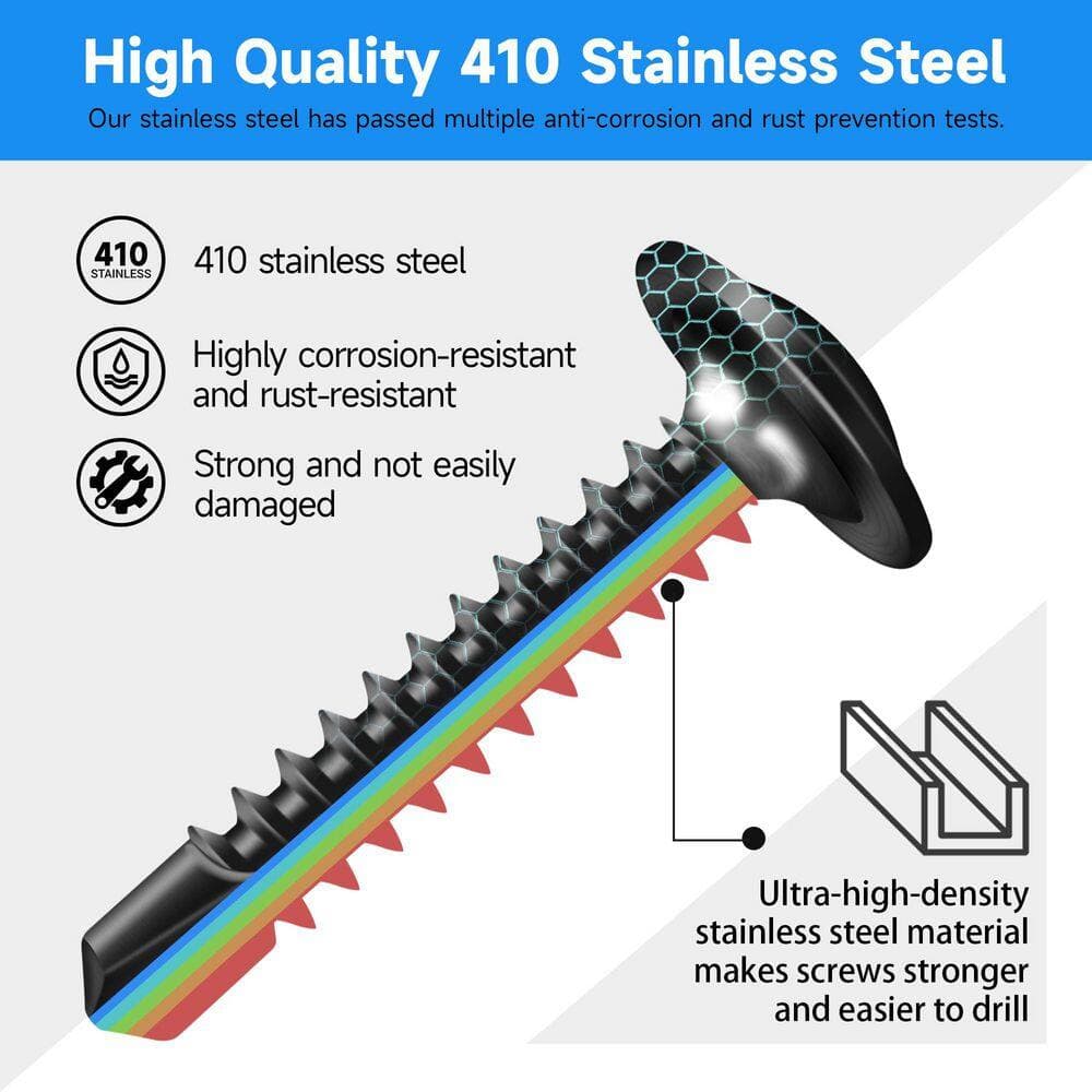 MarySino #10 x 1 in. 410 Stainless Steel Phillips Truss Head Self Drilling Sheet Metal Screw (100-Pack) (3)