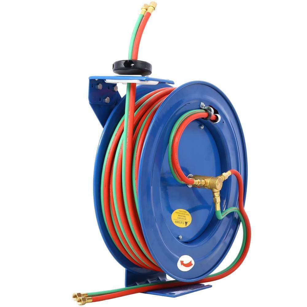 Kahomvis Welding Hose Reel Retractable 1/4 in. x 100 ft. Twin Oxygen Acetylene Rubber Hose (1)