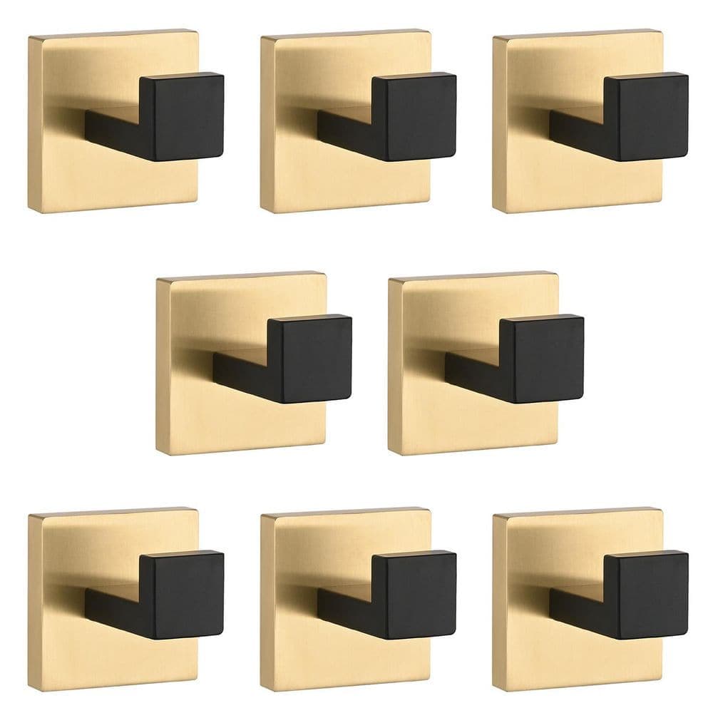 Satico 8 Pack J-Hook Wall-Mounted Stainless Steel Bathroom Robe/Towel Hook in Gold + Matte Black for Bathroom Kitchen