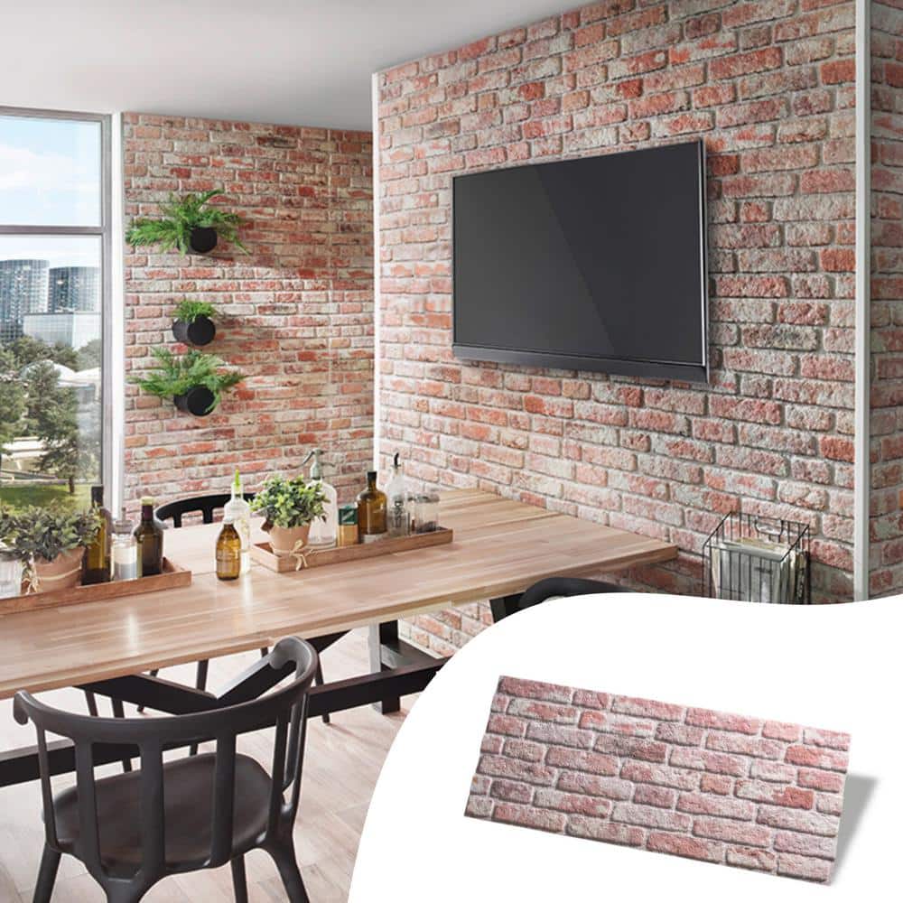 WALL!SUPPLY 0.79 in. x 19.69 in. x 47.24 in. UltraLight Faux Brick Red-White HD Printed Jointless Common Plank (4-Pack) (2)