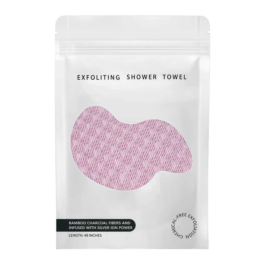 LAIFUCAM Pink Bath Exfoliating Towel with Hexagon Woven Carbon Fibers and Silver Ions for Sensitive or Oily Skin
