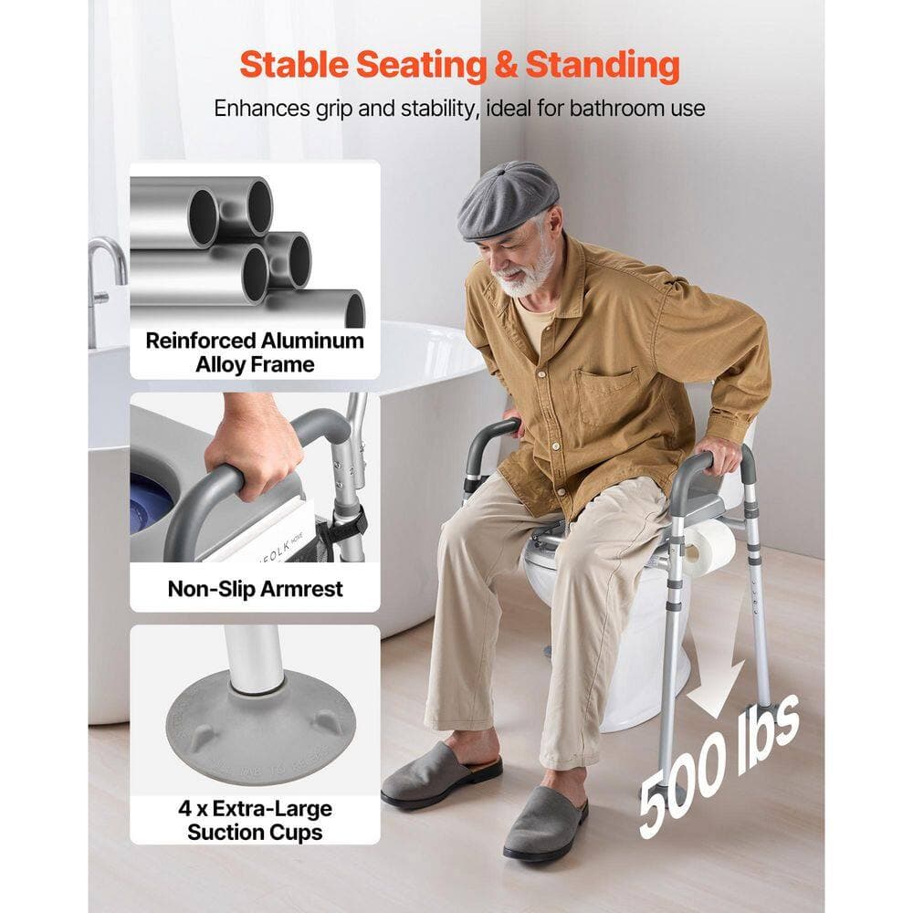 VEVOR 1 Piece 500 lbs. Capacity, 4-in-1 Design, Padded Seat & Armrest, for Mobility Bedside Commode Chair Set, Toilet Seat (2)