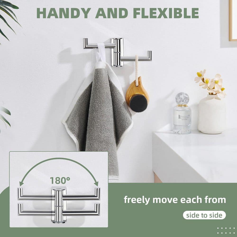 KHKFY Polished Chrome Swivel Double Wall-Mount Robe and Towel Hook for Bathroom, 3.94 in. x 1.18 in. x 2.56 in. (3)