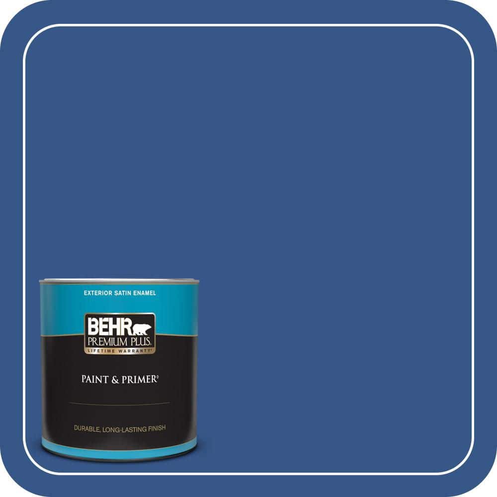 BEHR PREMIUM PLUS 1 qt. #S-G-590 Southern Blue Satin Enamel Exterior Paint & Primer