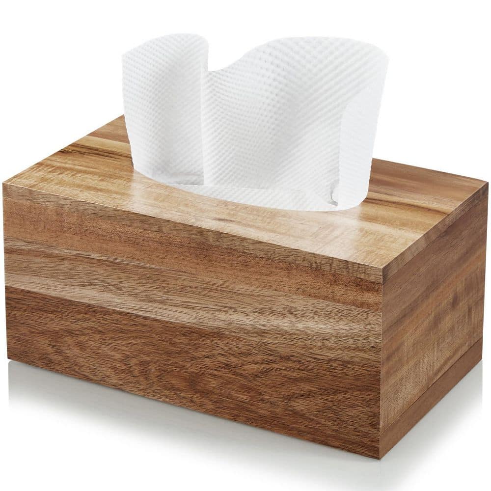 Numhew Rectangular Acacia Wood Tissue Box Holder, Decorative Facial Cube Tissue Box Cover for Tabletop Night Stands Bathroom (1)