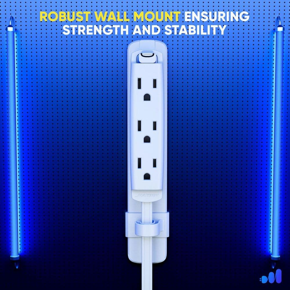 MAXIMM 10 ft. 16 / 3 Light Duty Indoor Extension Cord with Eyelet and Mount Flat Plug 3-Outlet 13 Amp White (3)