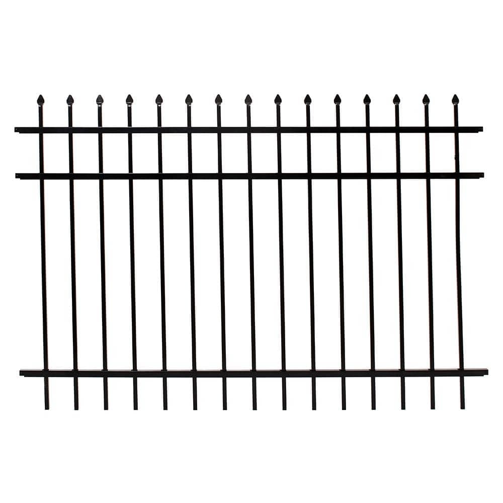 FORTRESS 4 ft. H x 6 ft. W Athens Pressed Spear Design Gloss Black Aluminum Fence Panel