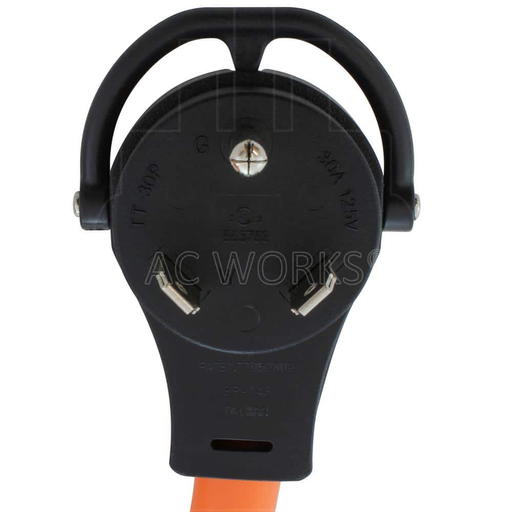 AC WORKS 25 ft.10/3 STW R-Volt 30A TT-30P Plug to 30A L5-30R Indoor/Outdoor Orange RV/Marine Detachable Power Supply Cord (3)