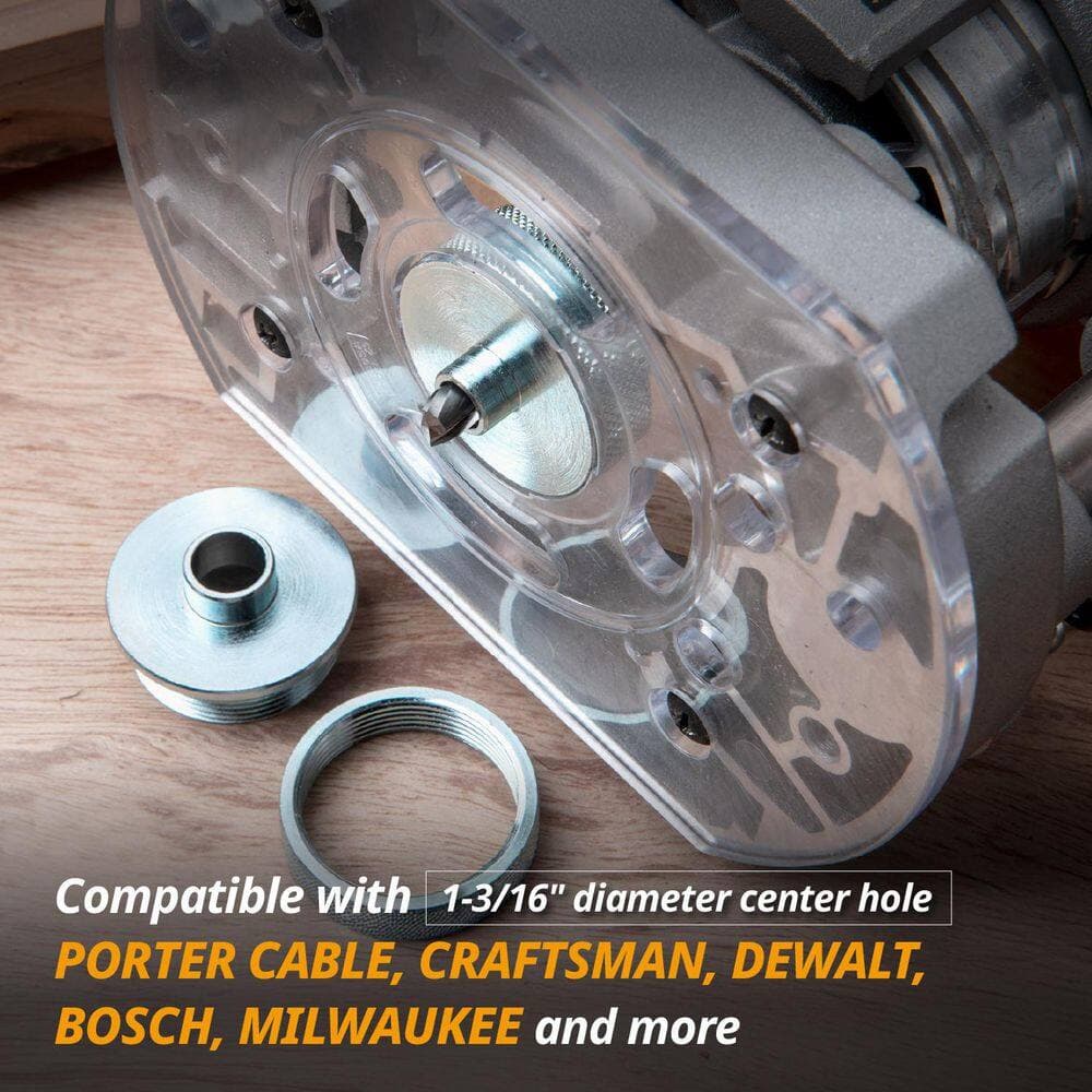 ‎POWERTEC Solid Router Template Bushing Guides and Centering Pin with Cone, 5/16 in. to 1 in. Bushings (2)