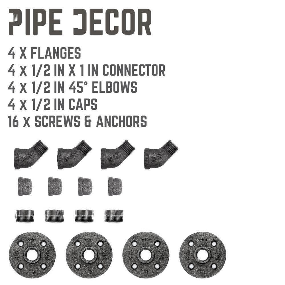 PIPE DECOR 1/2 in. Black Steel Pipe Wall Hook Kit (4-Pack) (2)