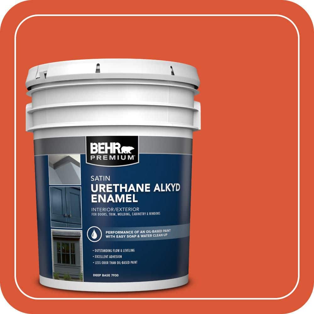 BEHR PREMIUM 5 gal. #P190-7 Inferno Urethane Alkyd Satin Enamel Interior/Exterior Paint