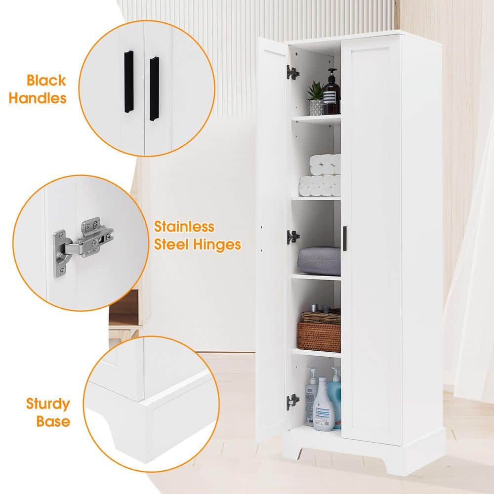 Runesay 16.9 in. W x 22.1 in. D x 71.2 in. H White Wood Freestanding Storage Linen Cabinet with 2-Door and Adjustable Shelves (3)