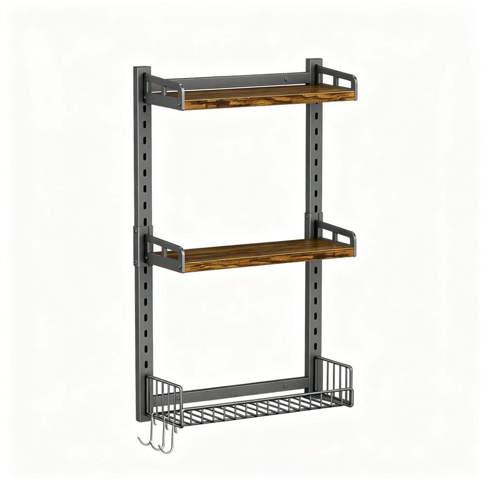 Whatseaso 17 in. W 30.5 in. H x 7 in. D 3 Tier Bathroom Shelves Over Toilet Metal Wall Mounted Floating Shelves in Brown (1)