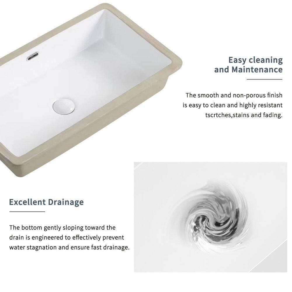 Satico 27.56 in. Undermount Rectangular Ceramic Bathroom Sink in Milk White (2)