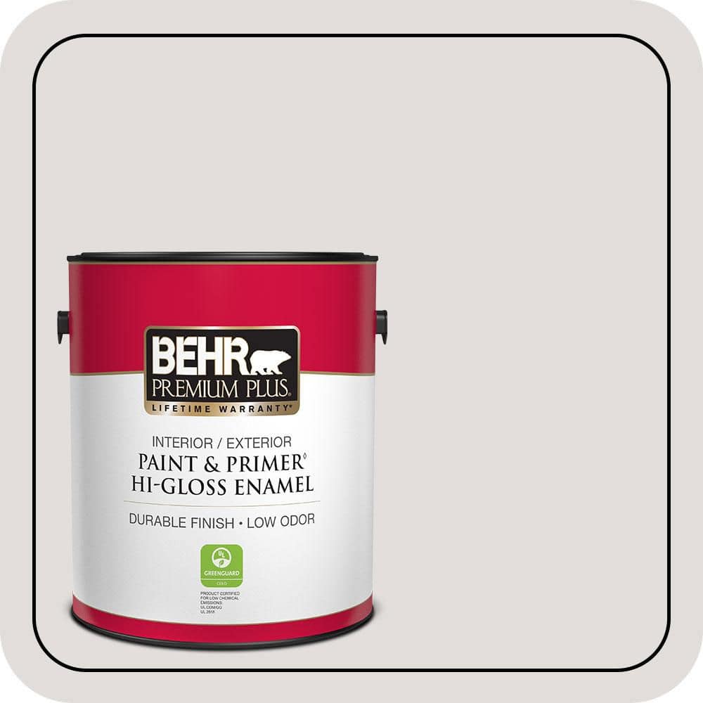 BEHR PREMIUM PLUS 1 gal. #PR-W07 Fading Fog Hi-Gloss Enamel Interior/Exterior Paint & Primer