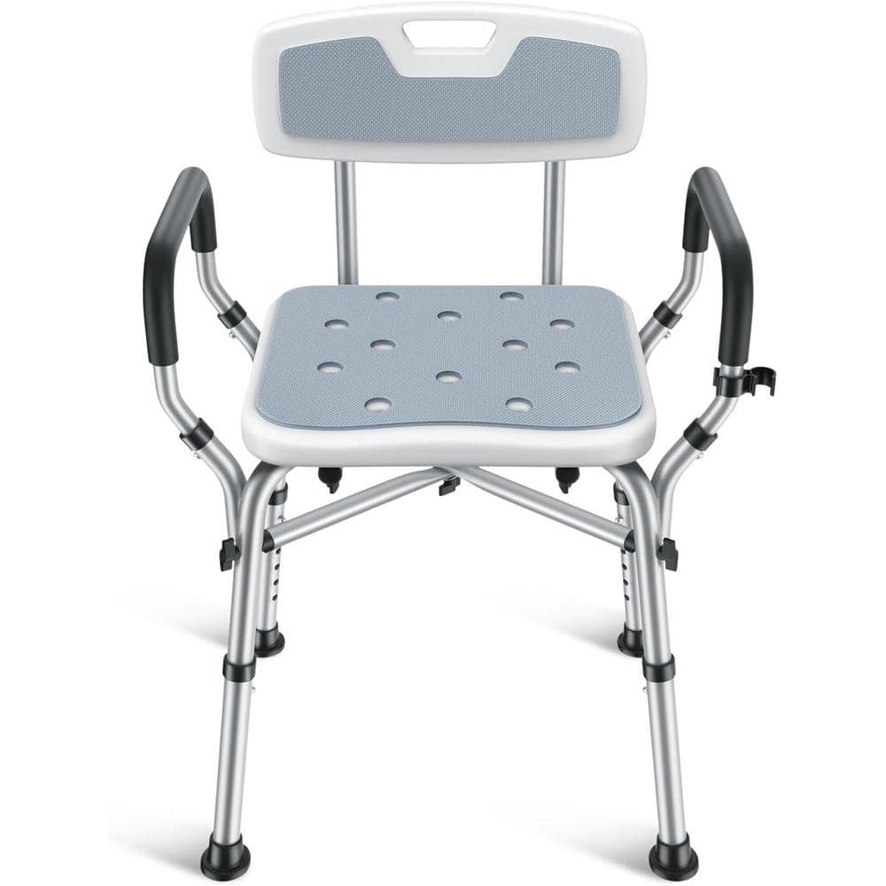 Adrinfly 22 in. Heavy Duty Aluminum Shower Chair for Elderly and Disabled with 6-Height Adjustable, Arms and Back in Gray