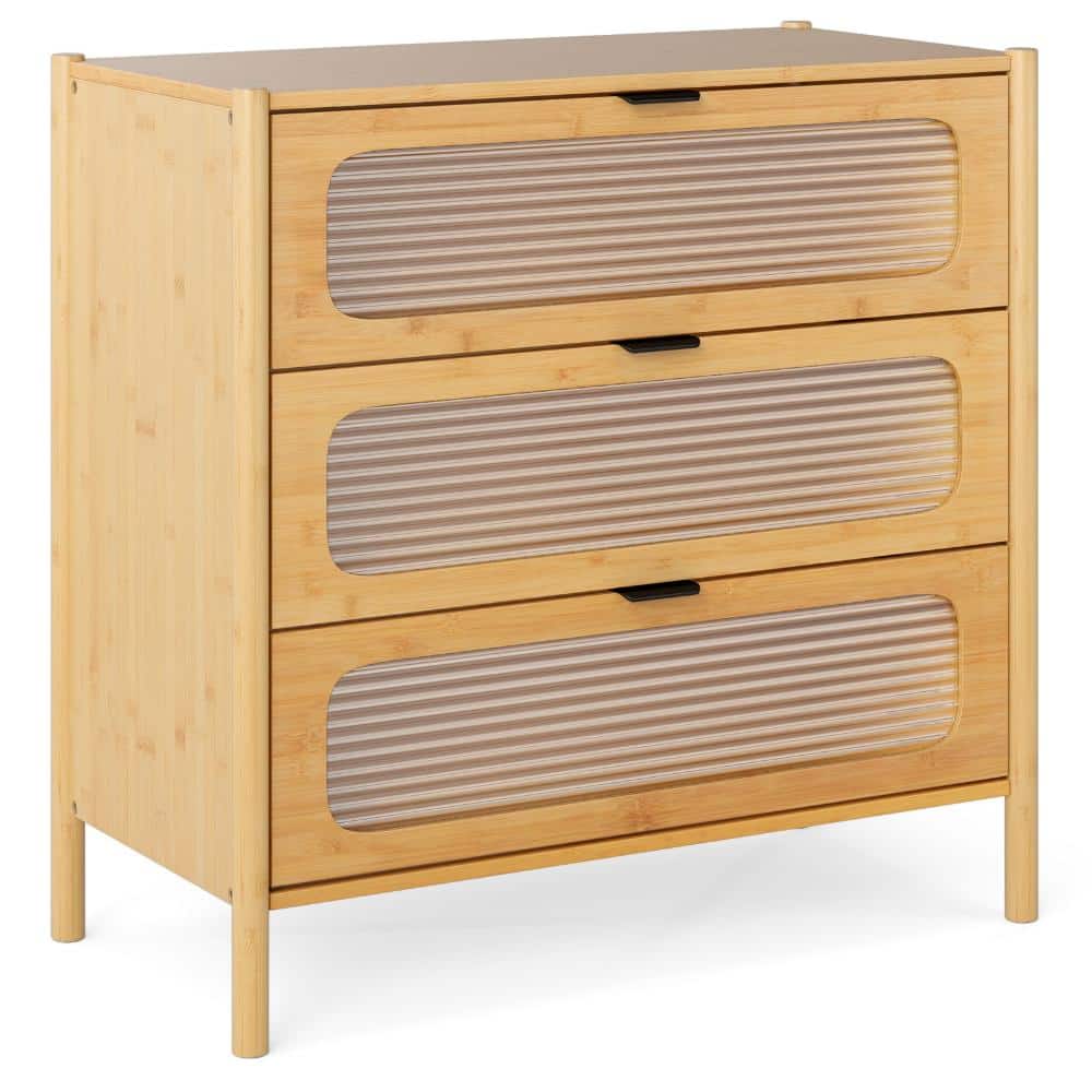Volenca 3-Drawer Mid-Century Chest of Drawers with Reeded Tempered Glass Front (1)