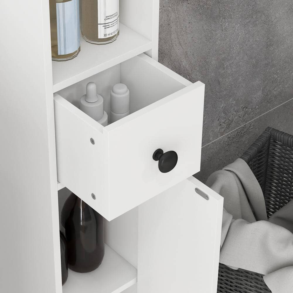 kleankin 7.75 in x 7.75 in x 70.75 in White Particleboard Freestanding Linen Cabinet with Cabinets and Shelves in White (3)