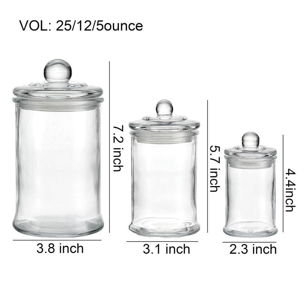 KHKFY Set of 3 Clear Glass Apothecary Jars with Lids for Bathroom Storage and Vanity Organization Containers (3)
