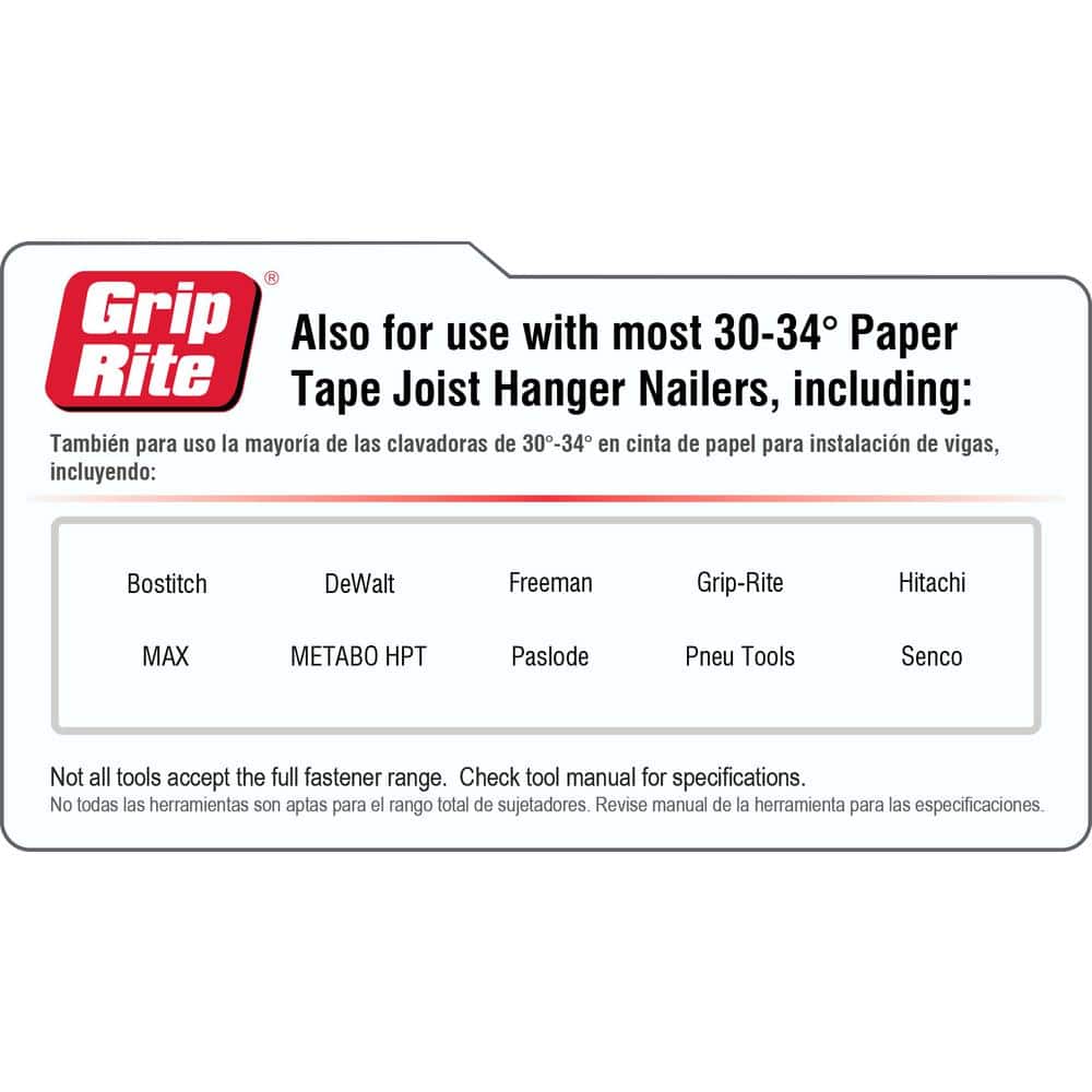 Grip-Rite 1-1/2 in x .148 33° Plastic Collated Exterior Galvanized Steel Smooth Shank Joist Hanger Nails 2000 per Box (3)