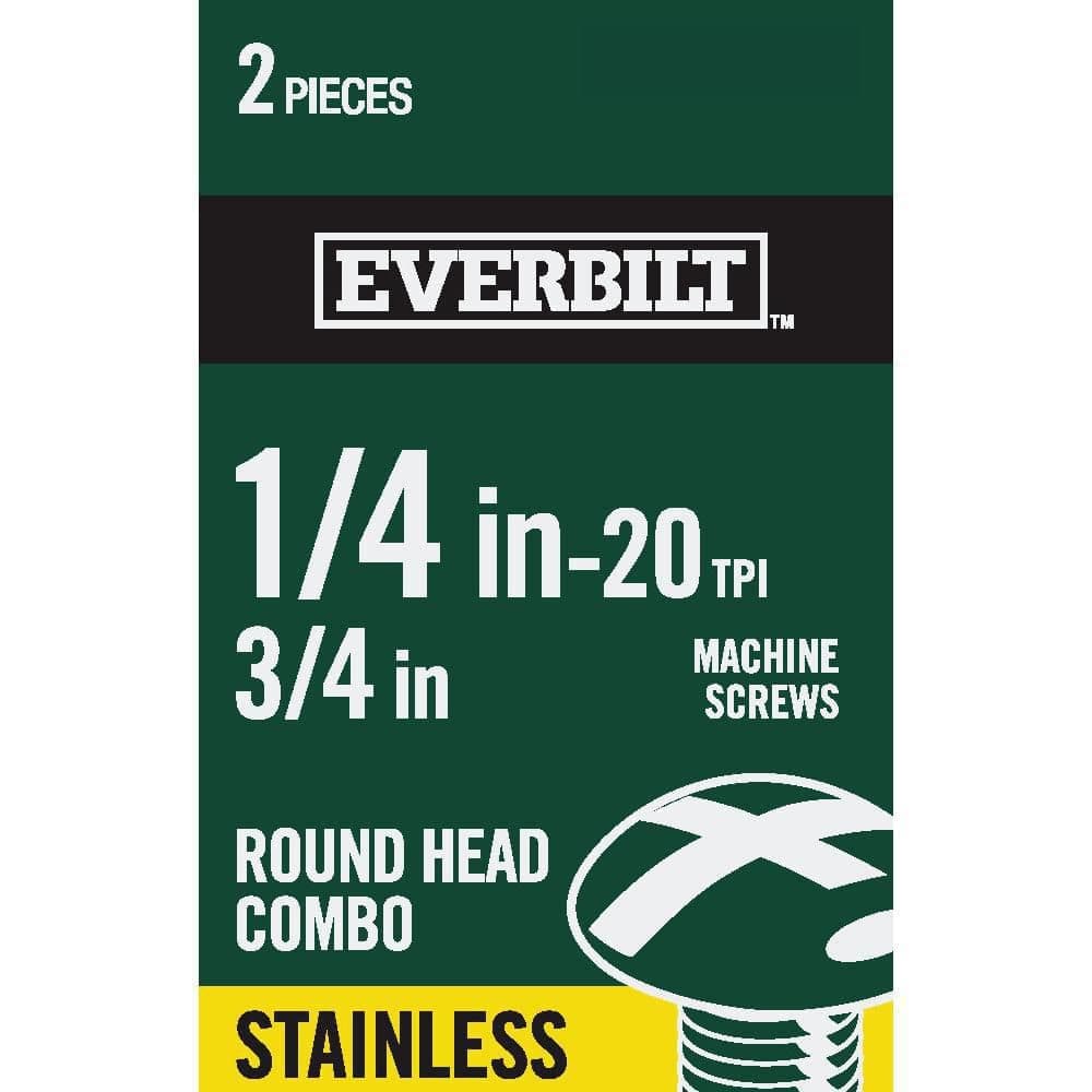 Everbilt 1/4 in.-20 x 3/4 in. Combo Round Head Stainless Steel Machine Screw (2-Pack)