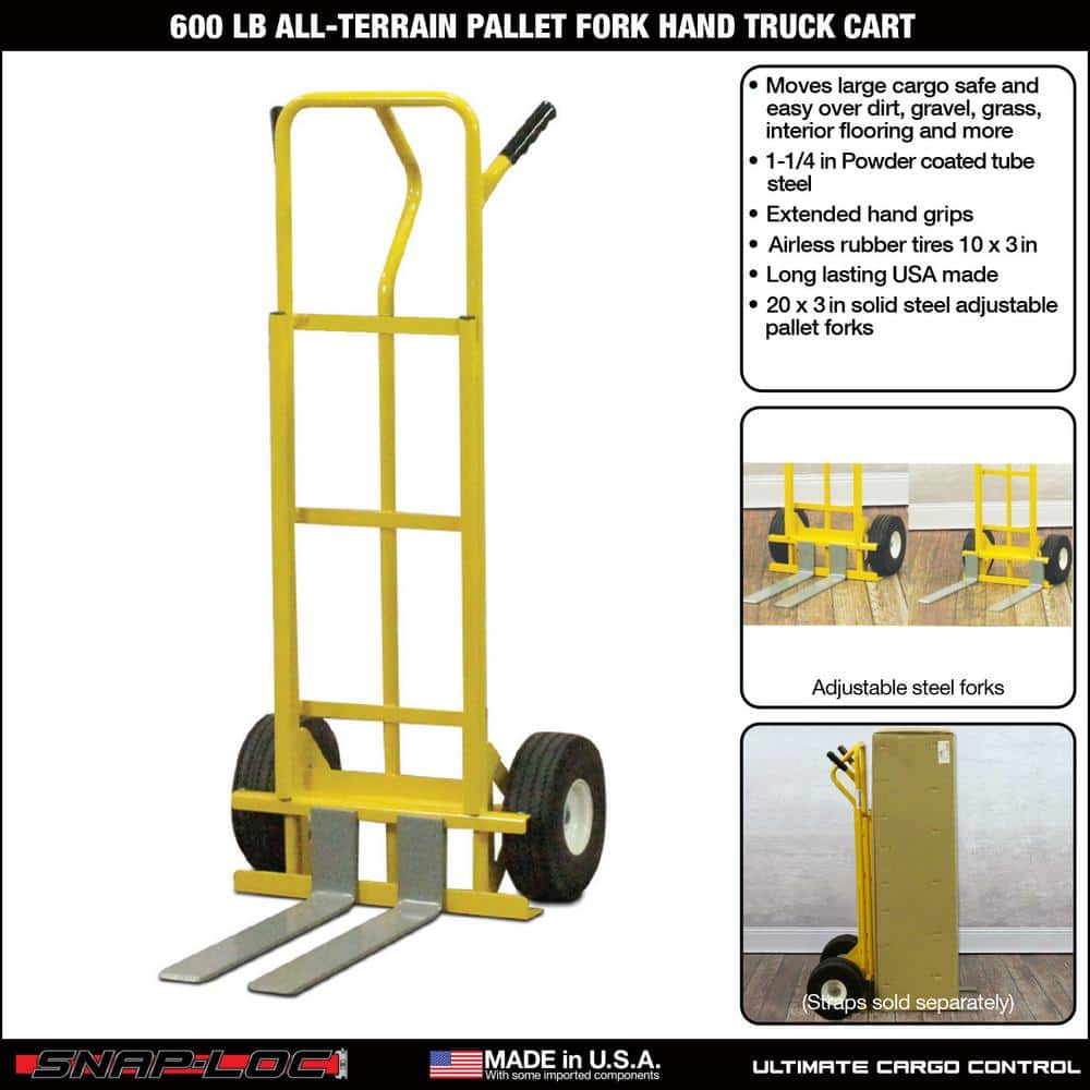 SNAP-LOC 600 lbs. Capacity All-Terrain 4 Wheel E-Track Hand Truck Cart, Oversized Closed Cell Airless Rubber Wheels (2)