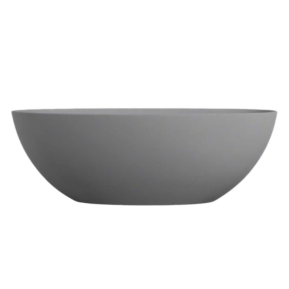INSEEDE Luno 65 in. Solid Surface Freestanding Bathtub Matte Gray Stone Resin Soaking Tub with Pop-up Drain and Spa-Like Comfort (1)