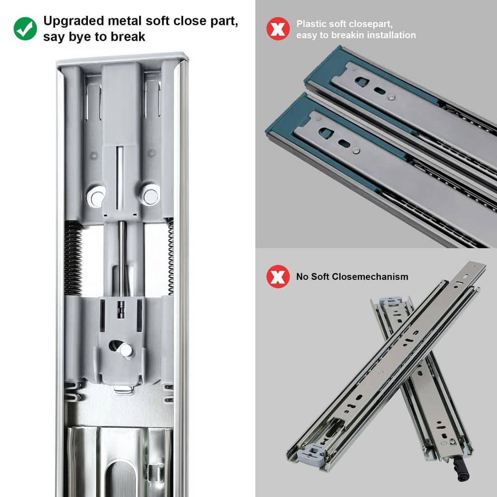 LAIFUCAM Side Mount 20 in. Silver Steel Undermount Soft-Close Heavy Duty Ball Bearing Drawer Slides 6 Pairs (2)
