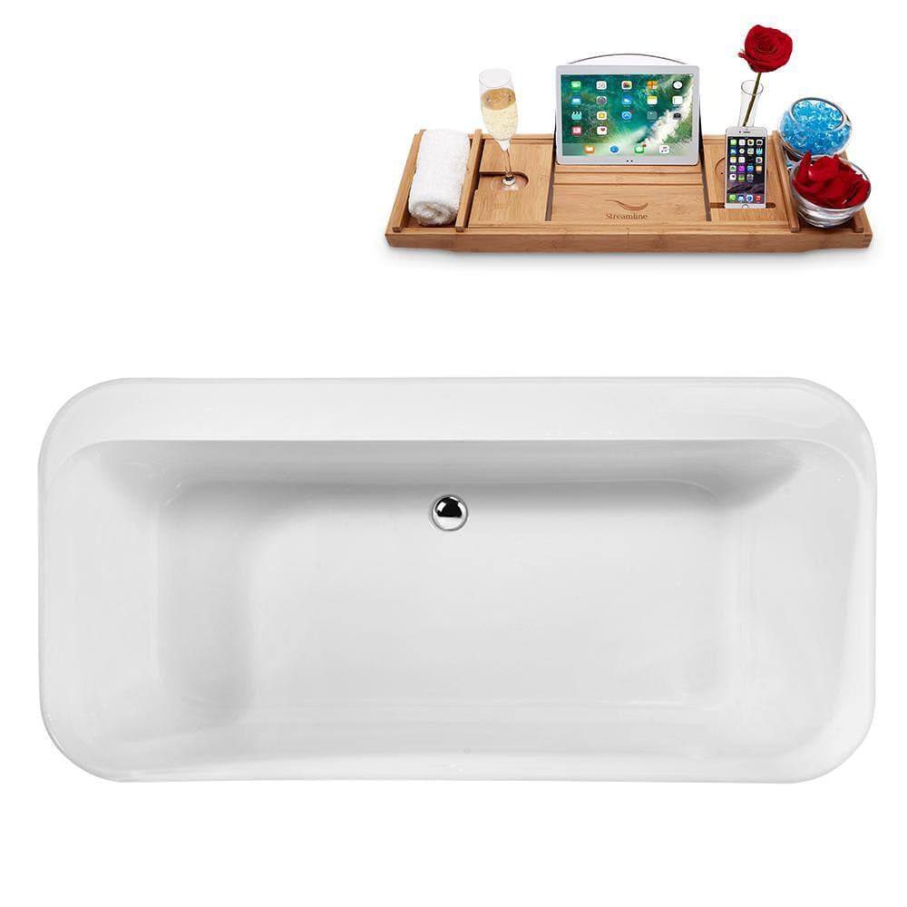 Streamline 59 in. Acrylic Flatbottom Bathtub Glossy White with Polished Chrome Drain (4)