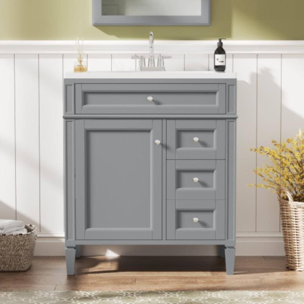 JimsMaison 29.3 in. W x 17.87 in. D x 33 in. H Bath Vanity Cabinet without Top in Grey (2)