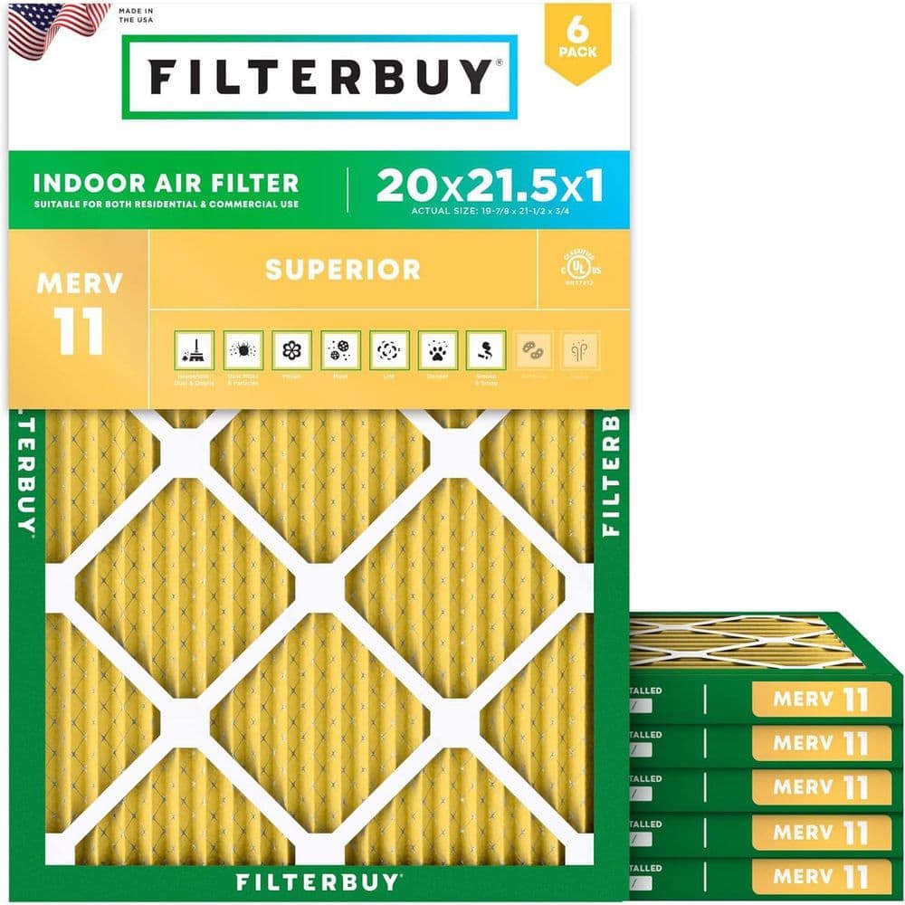 Filterbuy 20 in. x 21.5 in. x 1 in. MERV 11 (FPR 7) Allergen Defense Pleated HVAC AC Furnace Air Filters Replacement (6-Pack) (1)