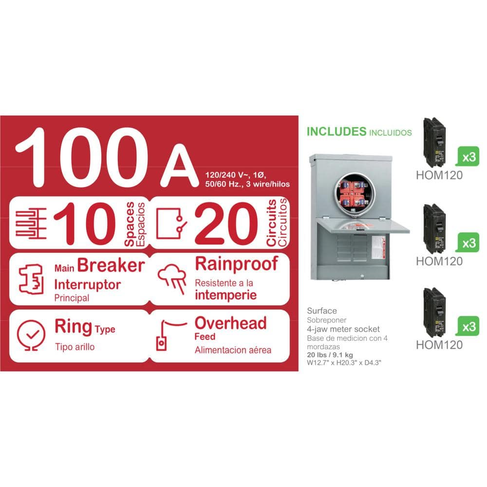 Square D Homeline 100 Amp 10-Space 20-Circuit Outdoor Ring-Type Overhead Main Breaker CSED Value Pack (3)